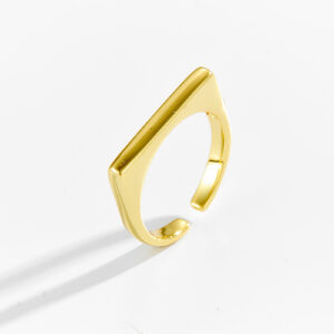 White Copper Gold Plated Adjustable Ring, 2.4mm Width, Angled Design, Smooth Band-TTR179