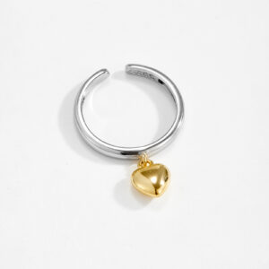 White Copper Two-Tone Adjustable Ring, 2.5mm Band, Dangle Charm (Heart 7.5mm / Lock 8.5*6.5mm), Smooth Band-TTR143/TTR144