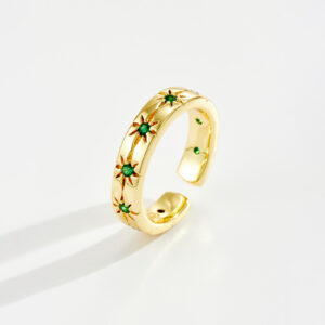 White Copper Gold Plated Adjustable Ring, 5mm Width, Multi-Starburst Design, Pavé-Set Multi-Color CZ-TTR186