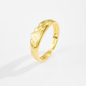 White Copper Gold Plated Adjustable Ring, 6mm Width, Mountain-Textured Top, Smooth Band -TTR154