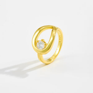 White Copper Gold Plated Open Frame Ring, 13mm Width, Round CZ (Clear/Garnet Red), Intertwined Band-TTR136/TTR137