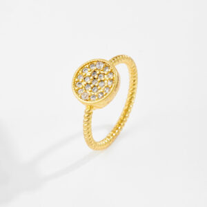 White Copper Gold Plated Ring, 10mm Width, Round CZ Pave, Twisted Textured Band-TTR156