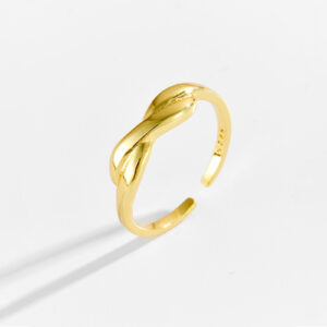 White Copper Gold Plated Adjustable Ring, 5mm Width, Twisted Design, Smooth Polished Band-TTR173