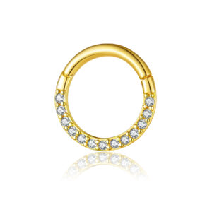925 Silver Gold-Plated Round Clear CZ Paved Huggies Earrings-MME1244