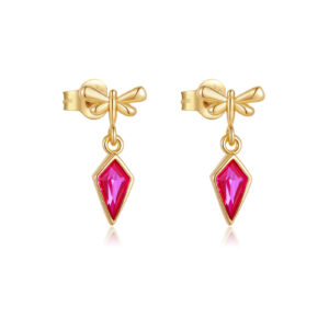 925 Sterling Silver Dragonfly & Kite-Set Fuchsia CZ Drop Earrings-MME1292