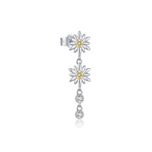 925 Sterling Silver Double Daisy Drop Earrings with Yellow CZ Center & Clear CZ Drops-MME1296-2