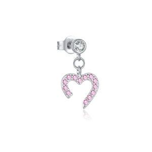 925 Sterling Silver Gold-Plated Drop Earrings, Clear CZ Ball Top with Open Heart Pink CZ Drop-MME1297-2