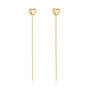 925 Sterling Silver Gold-Plated Heart Threader with Chain, Earrings-MME1301