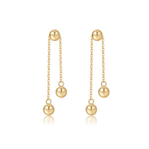 925 Sterling Silver Gold-Plated Ball Drop with Double Chain Earrings
