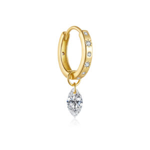 925 Silver Gold Star CZ Marquise Drop Huggie Earrings-MME1312