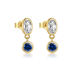 925 Silver Gold Oval & Round CZ Drop Earrings-MME1316