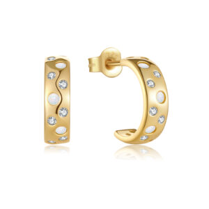 925 Silver Gold Opal Pave CZ Stud Earrings-MME1317