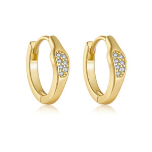 925 Silver Gold Curved Pave CZ Huggie Earrings-MME1319