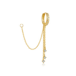 925 Silver Gold Starburst Bezel-Set CZ Huggie with CZ Tassel Earrings-MME1322