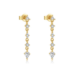 925 Silver Gold Trillion, Round & Marquise CZ Drop Stud Earrings-MME1326