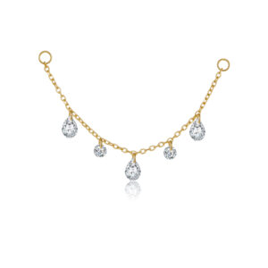 925 Silver Gold Pear & Round CZ Chain Earrings-MME1333