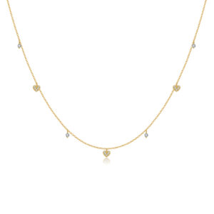 925 Silver Gold-Plated CZ Heart Station Necklace-MMN712