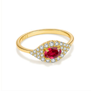 925 Silver Gold-Plated Multi-Color Oval CZ Halo Ring-MMR509