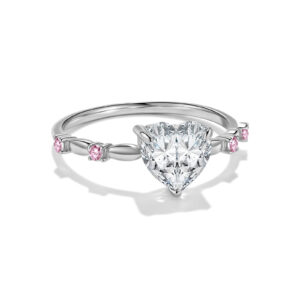 925 Silver White Heart CZ with Pink Round CZ Accent Ring-MMN465