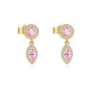 925 Sterling Silver Round & Marquise Pink CZ Halo Drop Earrings-MME1293