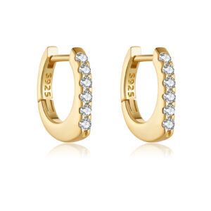925 Silver Gold Single Row Micro Pave CZ & Rainbow CZ Huggie Earrings-MME1320