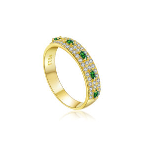 925 Silver 18K Gold-Plated Green Marquise & White Round CZ Band Ring-MMR411