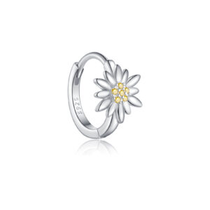 925 Sterling Silver Daisy Huggie Earrings with Yellow CZ Center-MME1296-3