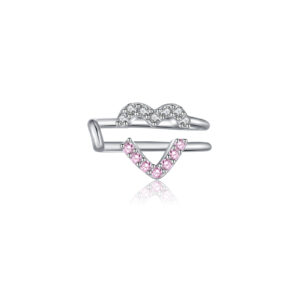 925 Sterling Silver Gold-Plated Asymmetric Heart Ear Cuff, Pink & White CZ-MME1297-3