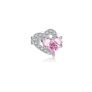 925 Sterling Silver Double Heart Pink CZ Halo Stud Earrings-MME1297-1