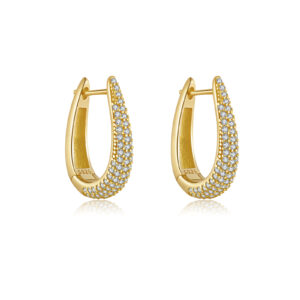 925 Silver Gold Triple Row Pave CZ Teardrop Huggie Earrings-MME1308