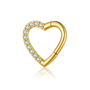 925 Silver Gold-Plated Heart Clear CZ Paved Huggies Earrings-MME1245