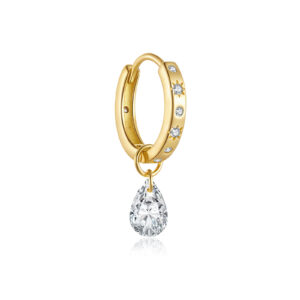 925 Silver Gold Star CZ Pear Drop Huggie Earrings-MME1311