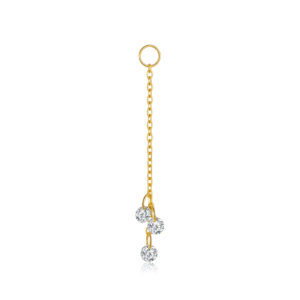 925 Silver Gold Triple Round CZ Drop Earrings-MME1329