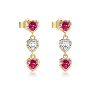 925 Silver Gold Tri-Heart Two-Tone CZ Dangle Earrings-MME1315