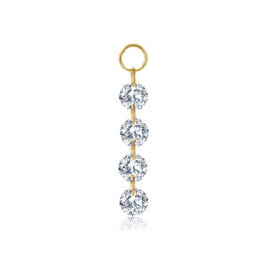 925 Silver Gold 4-Round CZ Drop Earrings-MME1330