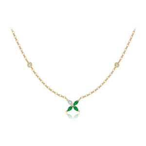 925 Silver Gold-Plated CZ Four-Leaf Clover Station Necklace-MMN702
