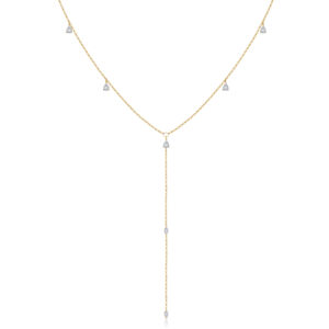 925 Silver Gold-Plated CZ Pear & Marquise Y-Necklace-MMN703