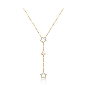 925 Silver Gold-Plated CZ Open Star Y-Necklace-MMN704