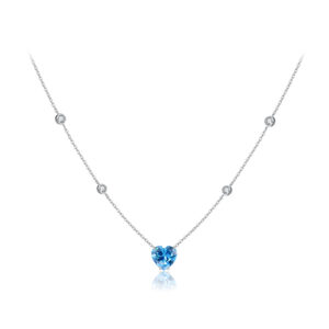 925 Silver Blue CZ Heart Station Necklace-MMN705