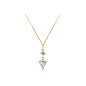 925 Silver Gold-Plated CZ Trillion Pendant Necklace-MMN708