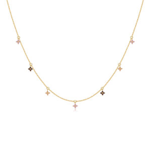 925 Silver Gold-Plated CZ Four-Leaf Clover Station Necklace,-MMN710