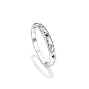 925 Sterling Silver Blue & White CZ Starburst Ring-MMR416