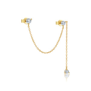 925 Silver 18K Gold-Plated Chain Huggies Earrings-MME1336