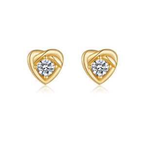 925 Sterling Silver Heart Shape Prong-Set Clear CZ Stud Earrings with Twisted Detail-MME1285